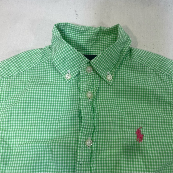 Polo Ralph Lauren Boys Green Gingham Shortsleeve Button Down Shirt sz: 4 - Picture 2 of 4